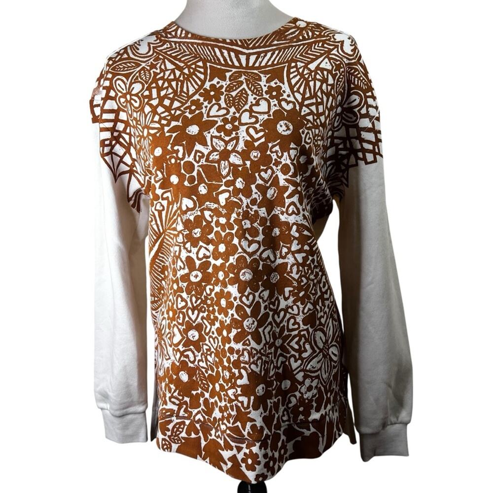Lucky Fish x Earthleisure Hand-Printed Brown & White Graphic Sweatshirt | Large